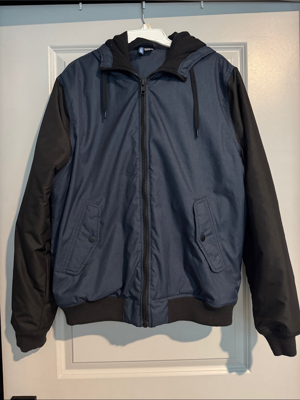 H&M Navy and Black Hooded Bomber Jacket